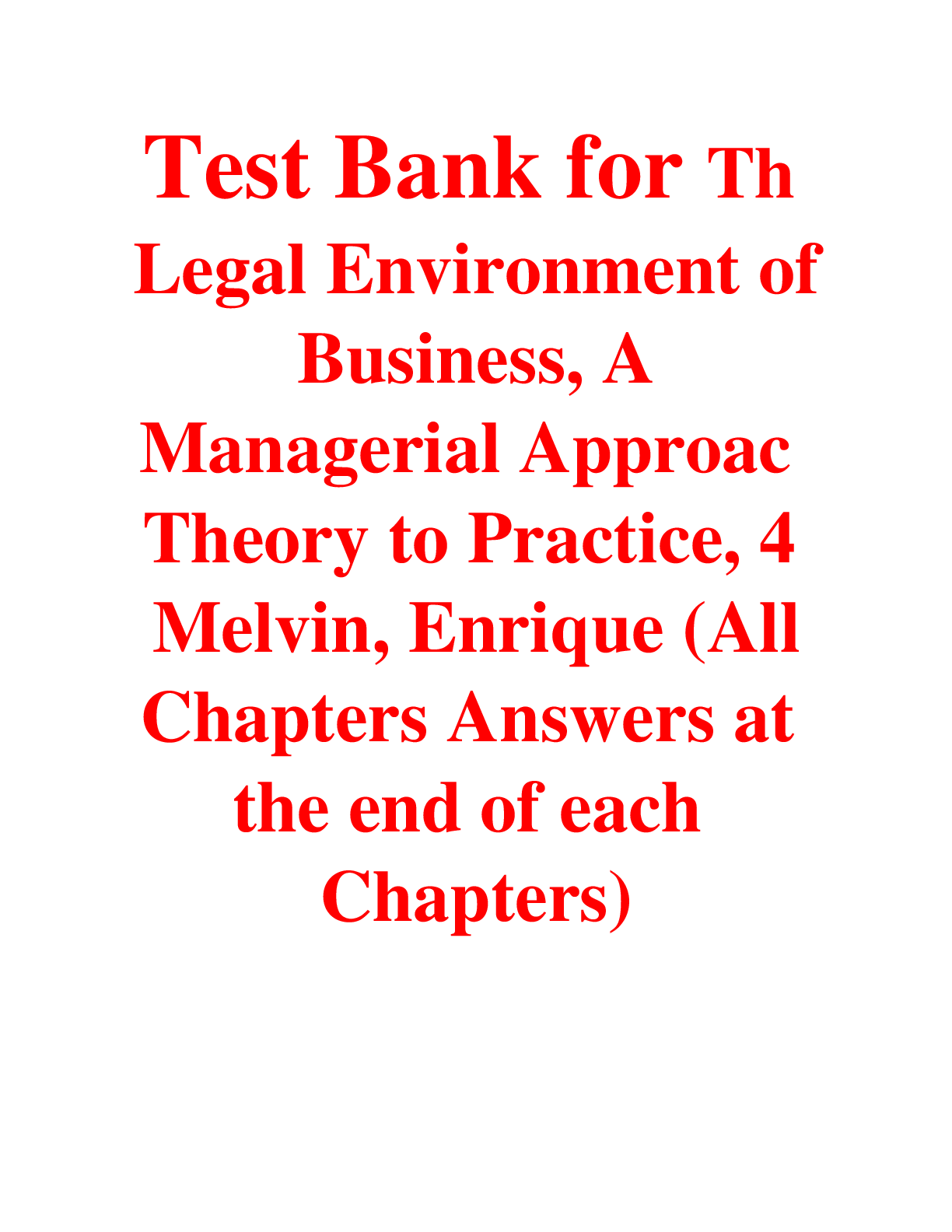 Preview of The Legal Environment of Business, A Managerial Approach Theory to Practice, 4e Melvin, En